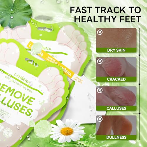 LANBENA Aloe Vera Foot Peel Mask(2 Pairs),Exfoliator Peel Off Calluses Dead Skin Callus Remover,Repair Rough Heels & Get a Smooth Skin for Men and Women