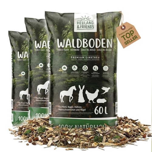 HEULAND Waldboden-Einstreu 3X 60L natürliches Einstreu mit Tannen & Fichtennadeln extrem saugstark & geruchsbindend für Kaninchen Meerschweinchen Hühner & Nager