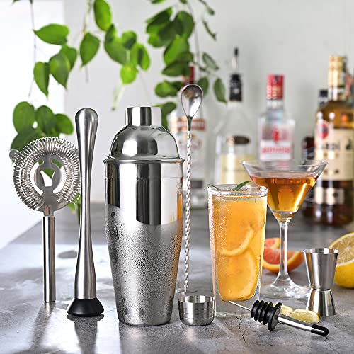 Etens Cocktail Shaker Set Stainless Steel & Bar Set, Bartender Kit Mixology Drink Mixer, Bartending Tools Gifts: Martini Shaker 24Oz, Muddler, Strainer, Measuring Jigger, Alcohol Pourer, Mixing Spoon #TOP1