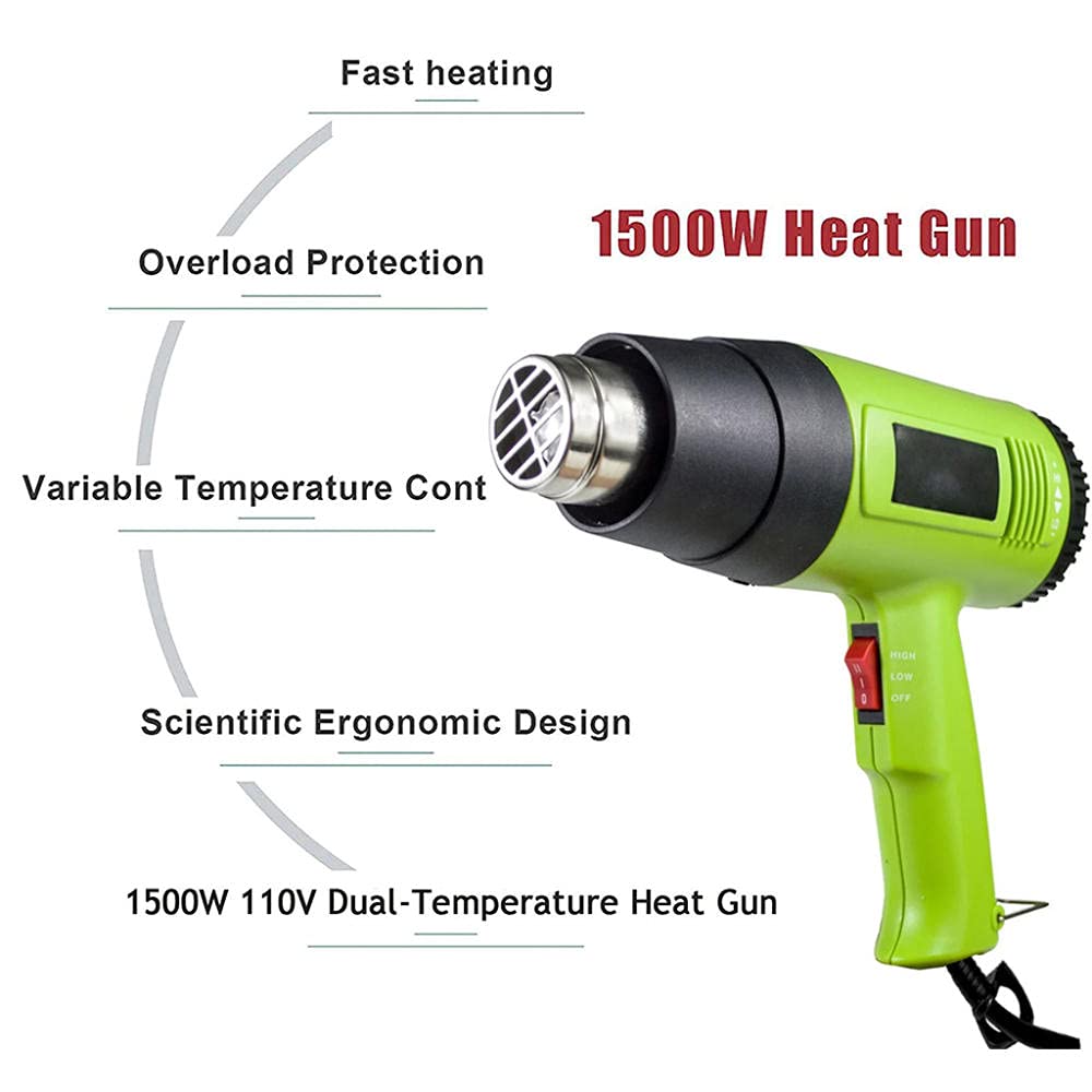 Pistola termica, pistola ad aria calda 1600W essiccatore ad aria calda con 2 controlli di temperatura 330 ℃ / 660 ℃, 4 ugelli, nucleo di riscaldamento in mica, rimozione di vernice