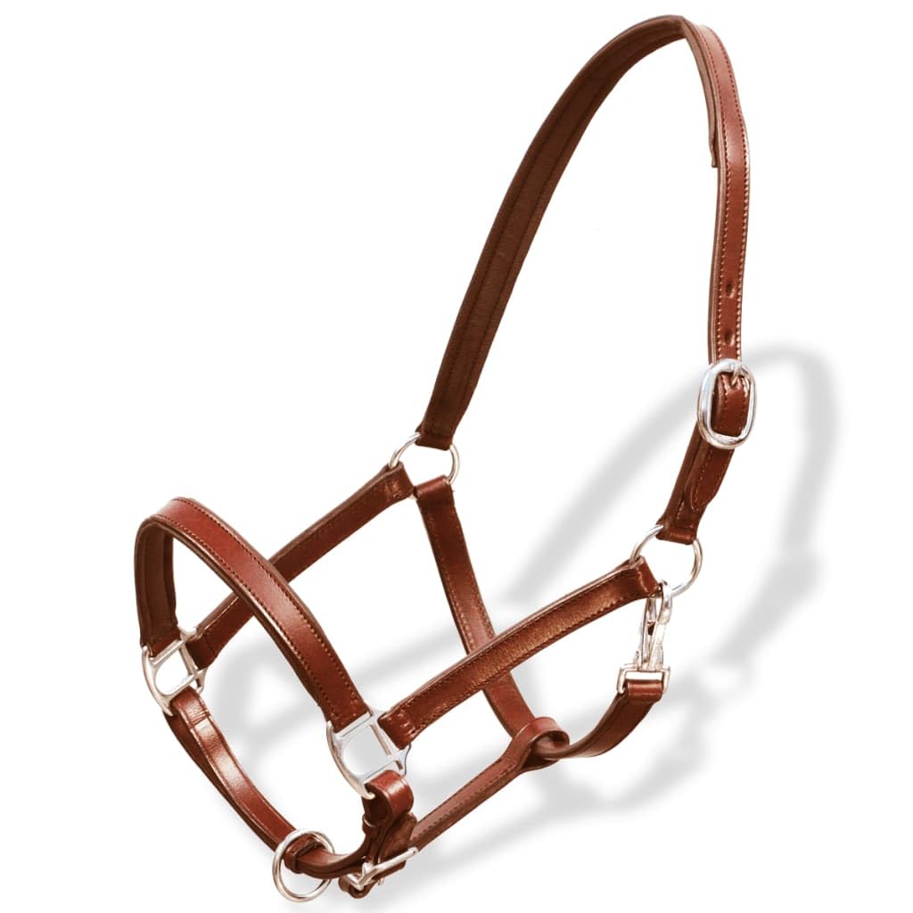 Cabestro ajustable de cuero con correa acolchada para el cuello y la nariz, incluye hebilla y clip para entrenamiento y transporte, duradero para uso en pastos