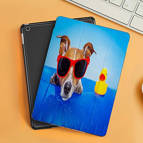 iPad 7 Hülle für iPad 10.2 2019,Jack Russell Hund auf Einer Matratze im Meerwasser am Strandsommer mit roter Sonnenbrille,Automatischem Schlaf/Aufwach