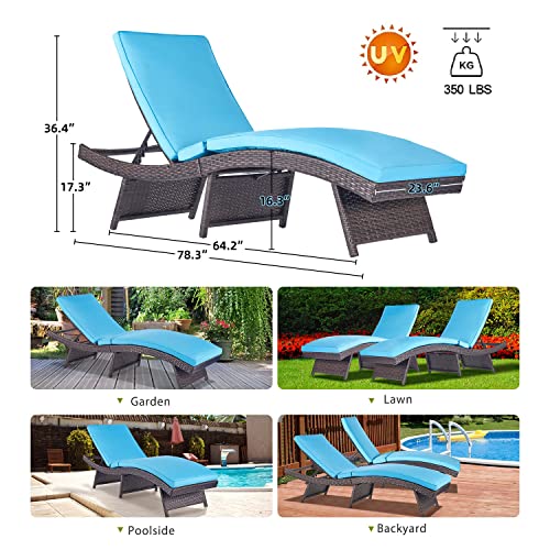 Folding Chaise Lounge Outdoor Patio Wicker Pool Chaise Lounge Chair For Outside Assembled Rattan Reclining Sun Lounger Sunbed Chair With Cushion Blue S Type Adjustable Backrest, No Assembly Required #TOP6