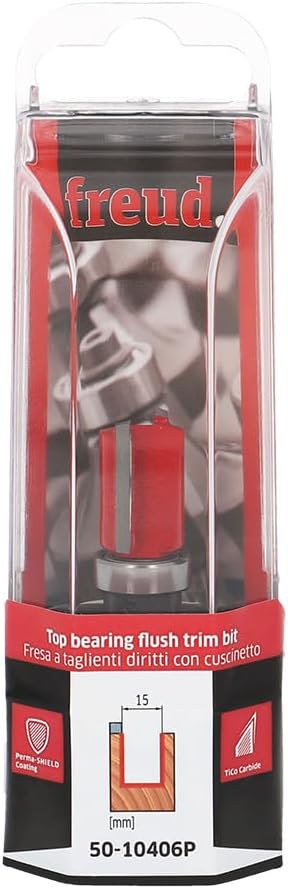 Freud HW Carbide Straight Edge Trim End Mill with 6mm Shank Shank Bearing 15x20 (Cutting Diameter x Cutting Height) - 50-10406P - F03FR02006