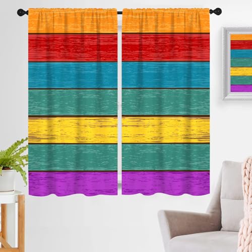 zokyer Colorful Western Wooden Curtains, 2 Panels, 42"W x 63"L, Rod Pocket