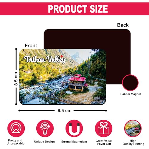 Image of Elegant Fridge Magnet with Themes |Rectangular Size Refrigerator Magnet with Magnetic Rubber Back | Pack of 1, 8.6cm X 5.4cm (Tirthan Valley - Design 2)