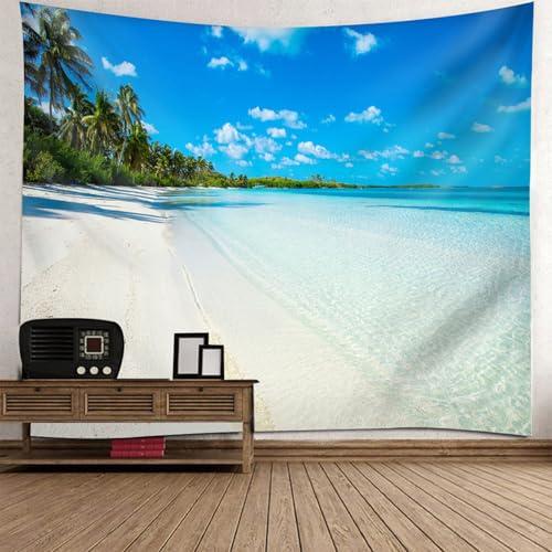 Tapisserie paysage mer 140x210 cm avec cocotiers pour décoration murale de chambre