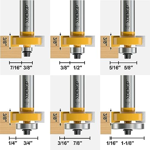 Image of Rabbet Router Bit Set 1 /2 Shank, Rabbeting Router Bits 1pcs with 6 Bearings for Interchangeable and Adjustable Multi Depths Cutter 1 /8 inch, 1 /4 inch, 5 /16 inch, 3 /8 inch, 7 /16 inch, 1 /2 inch