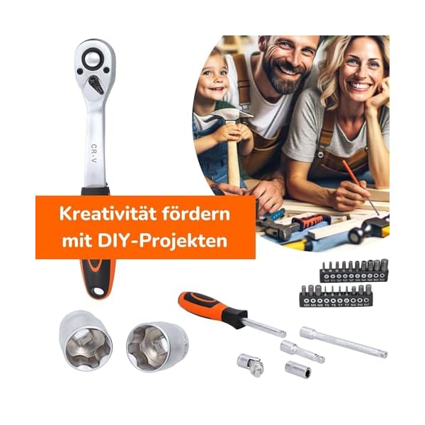 Amatoolz Ratschenkoffer 171 tlg I Werkzeugkoffer gefüllt I Ratschen Set groß I Ratschenkasten 1/2" 1/4" 3/8" Zoll I alle gängigen Bits und Nüsse enthalten – Bild 4