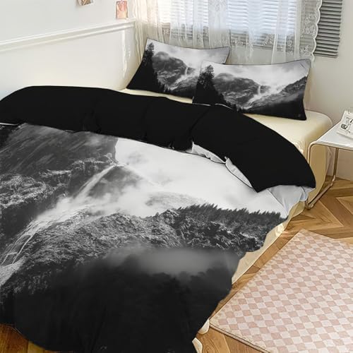 Housse de couette 140x200cm nuages et montagnes en microfibre 3D