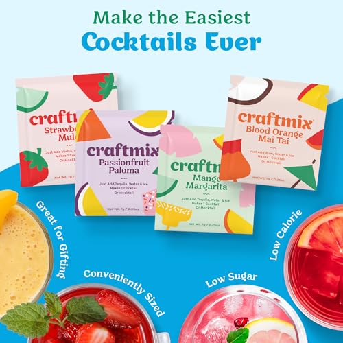 Image of Craftmix Variety Pack, Makes 24 Drinks, Skinny Cocktail Mixers, Mocktails Non-Alcoholic Drinks - Made With Real Fruit - Vegan Low-Carb, Low-Sugar, Non-GMO, Dairy Free, Gluten Free, Easy to Mix