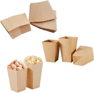 50 Pieces Brown Kraft Paper Popcorn Boxes,Mini Popcorn Containers for Party Supplies,French Fry Cups,Easter Popcorn Boxes for Movie Theaters Amusement Parks Themed Party (Brown)