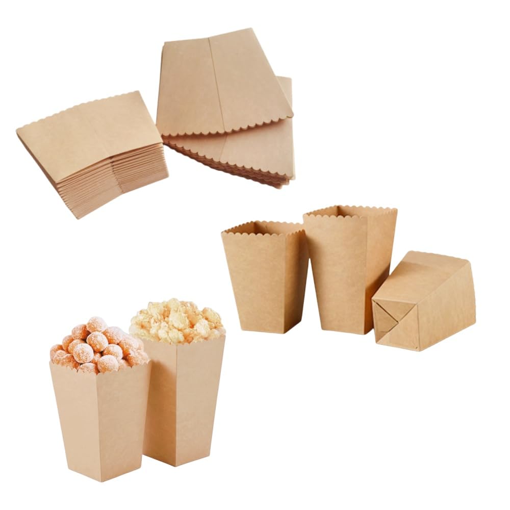 50 Pieces Brown Kraft Paper Popcorn Boxes,Mini Popcorn Containers for Party Supplies,French Fry Cups,Easter Popcorn Boxes for Movie Theaters Amusement