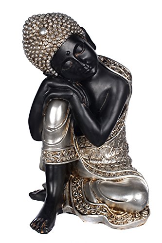 Willken Arts Bouddha SY 7021 - En argent - Pour l'intérieur et l'extérieur - 37 cm de haut - Statue de Bouddha - Grand buste - Décoration de jardin - Résistant aux intempéries (ne résiste pas au gel) - Peinte à la main