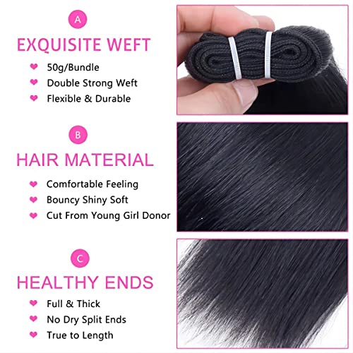 Sexycat Straight Bundles with 4x4 T Part Lace Closure Human Hair 10 10 10+10 Inch 100% Unprocessed Brazilian Virgin Hair Extensions Weave Weft Bundles with T Part Closure - Image 4