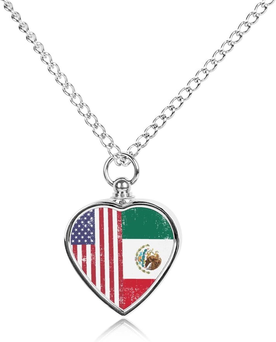 American Mexico Flag Pet Urn Necklace Ashes Cremation Pendant | Personalized Jewelry,Gifts for Dog Lovers