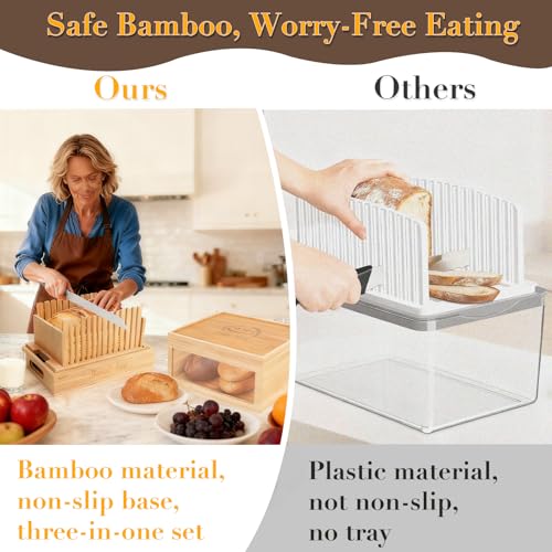 3-in-1 Bread Slicer set for Homemade Bread with Storage Box and Bread Serving Tray for Homemade Bread - Upgrade Bamboo Wooden Bread Slicer Kit - Adjustable Width, Crumb Tray, Cloth Bags by SECOAT - Image 3