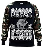 Interstate Apparel Men's Merry Christmas Bitches Black/Camo Raglan Baseball Sweatshirt Medium Black