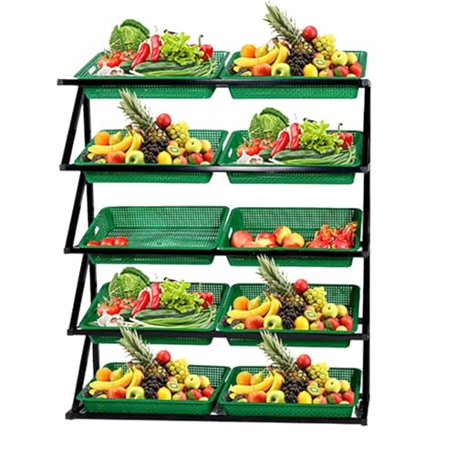 Estante de mercado de 5 niveles y 10 cestas, mueble de exhibición minorista y verduras