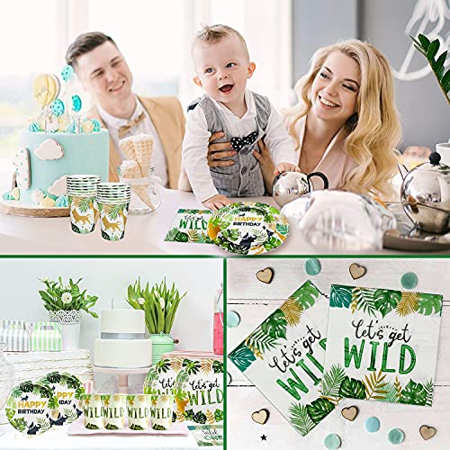 Fvabo Safari Birthday Decorations Dinnerware Set - Animal Jungle Theme Party Supplies Include Dinner Plates, Dessert Plates, Napkins, Cups For Where The Wild Things Are Party Supplies | Serves 24 #TOP5