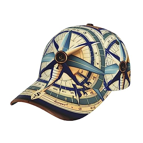 Casquette avec trou pour queue de cheval et motif boussole maritime