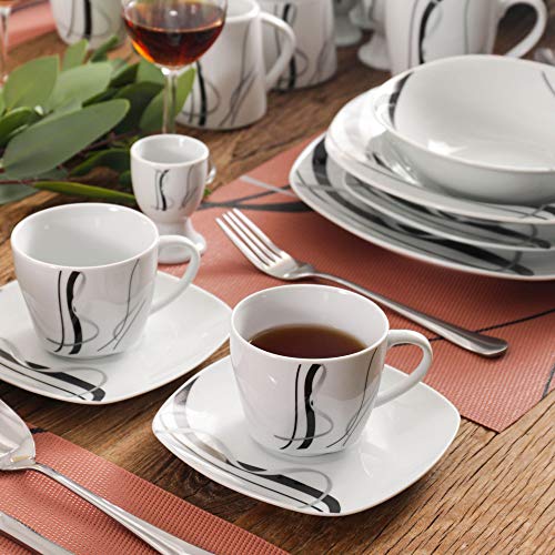 Veweet, Series Fiona, 100-Piece Porcelain Dinnerware Sets Including Milk Jug And Sugar Pot Set,Egg Cups, Cup And Saucer Set, Mugs, Dessert Plate, Soup Plate, Bowl, Dinner Plate Set Service For 12 #TOP3
