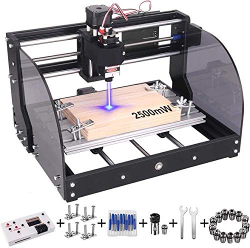2-in-1 2500mW Laser Engraver CNC 3018 Pro-M Engraving Machine, GRBL Control 3 Axis DIY Mini CNC Machine Wood Router Engraver with Offline Controller + ER11 Extension Rod + CNC Router Bits