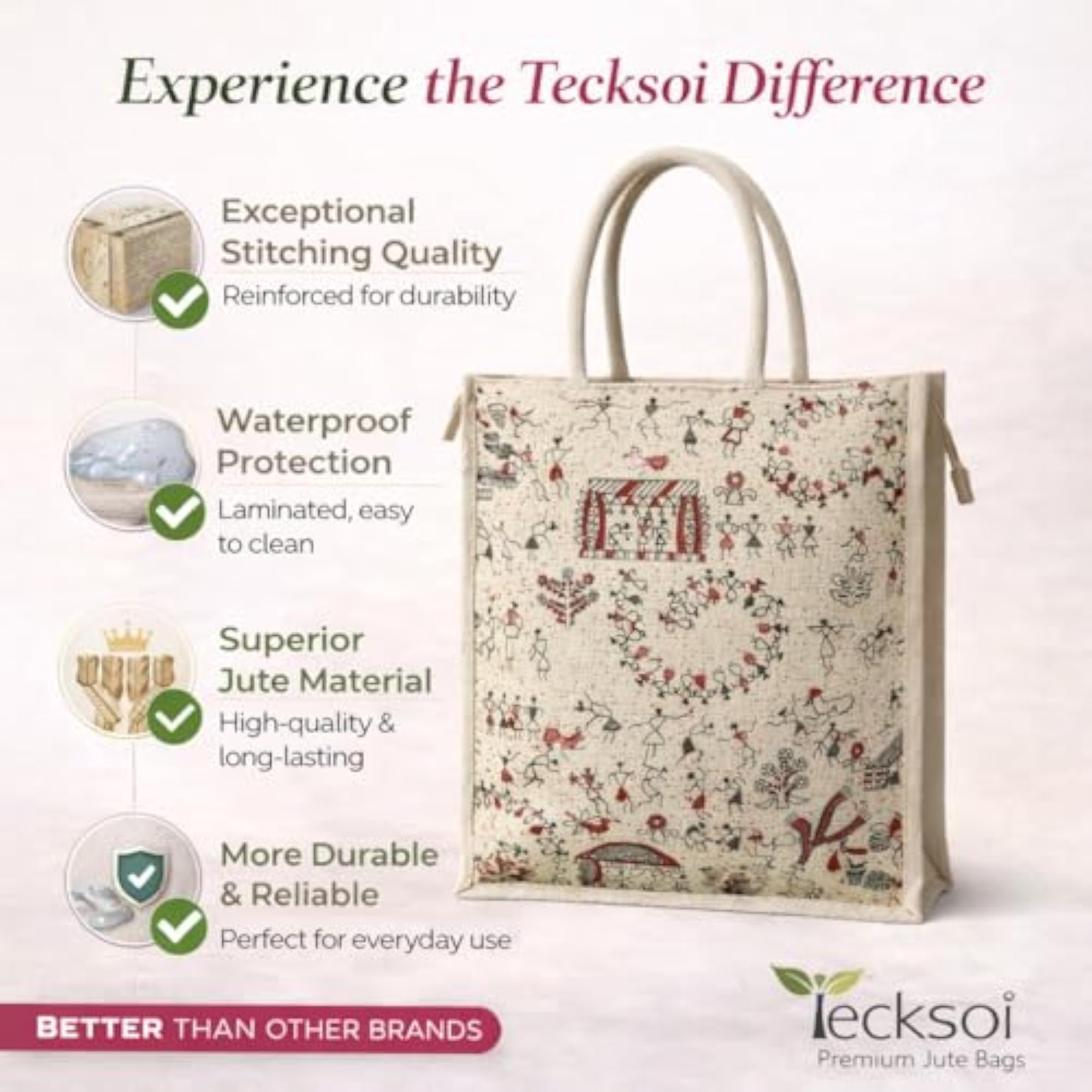 Eco Friendly Jute Fabric Handbag with Zipper, Dual Straps