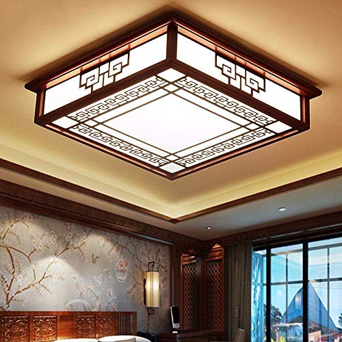 Plafonnier moderne LED en bois 68W réglable avec télécommande salon 65x65cm GZZ