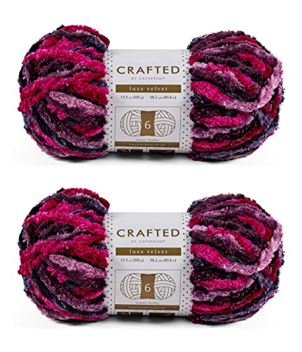 Crafted By Catherine Luxe Velvet Multi Yarn - 2 Pack (300 g / 10.5 oz, 98 Yards Each Skein), Purple Multi, Gauge 6 Super Bulky
