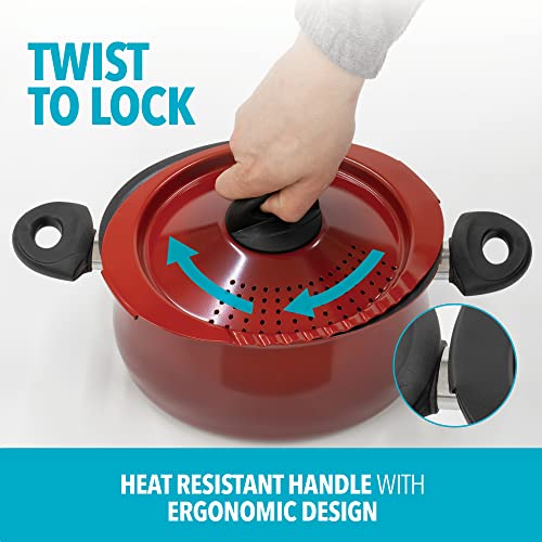 Bialetti Oval Aluminum 5.5 Quart Pasta Pot With Strainer Lid, Nonstick, Red #TOP5