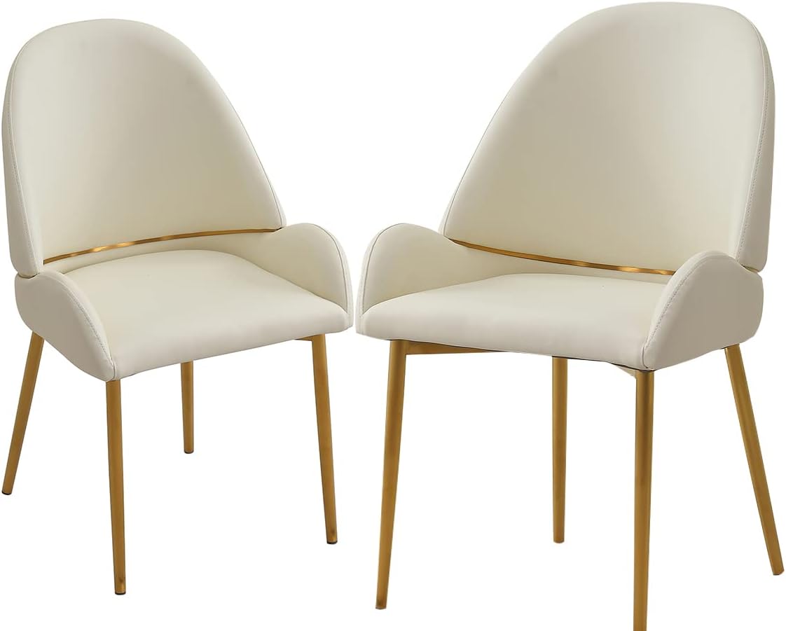 2Pcs Dining Chair Set - Ergonomic Microfiber Leather & Stainless Steel Chair Legs, Italian Minimalist Lounge Chair for Home Kitchen, Dining Room, Living Room, Hotel