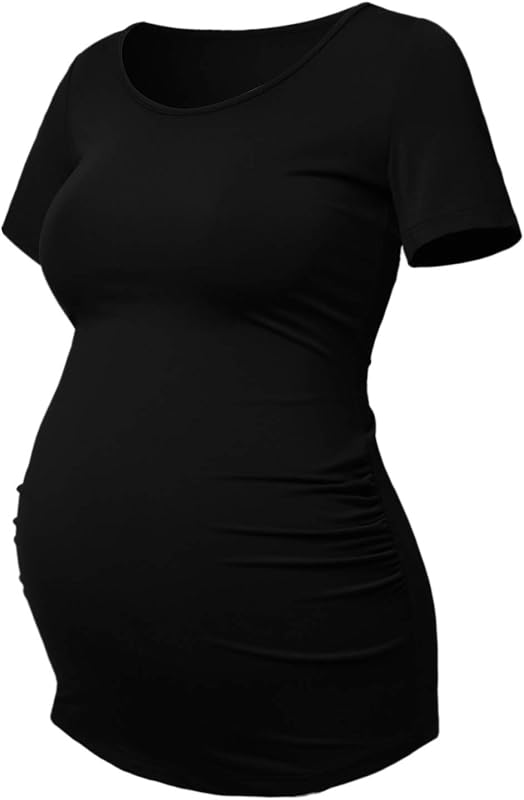 GINKANA Camisetas de maternidad de manga corta Camisas Florales Lados fruncidos Casual Mamá Embarazo Blusas Ropa