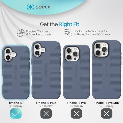 Image of Speck CandyShell Grip Case for iPhone 16 - Slim Protective MagSafe iPhone 16 Case for Women & Men, Shock-Absorbing Anti‑Slip Phone Cover - Mystery Blue /Faded Denim