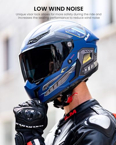 Image of ILM Motorcycle Helmets for Adult Men Women Full Face DOT ECE Powersports Dual Visor Street Racing Helmet with Pinlock Cascos para Motos Model MF509 (Cyborg Blue, XL)