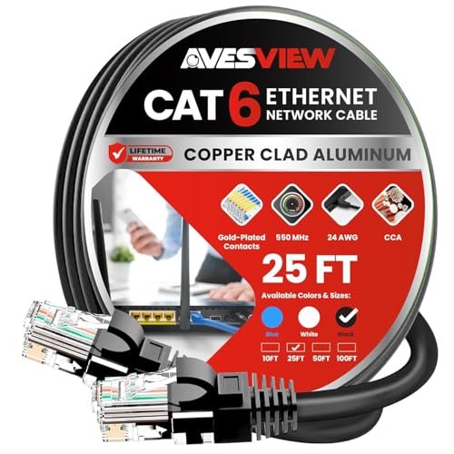 AvesView CAT 6 Ethernet Cable 25 FT, Indoor High-Speed 10Gbps Snagless CAT6 25FT Ethernet Cable for...