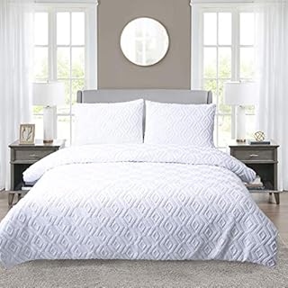 YINFUNG White Duvet Cover Set Geo Tufted Geometric Diamond Duvet Cover Easy Care Comfy Polyester Double Bed Quilt Bedding Set 200 x 200cm with Pillowcases