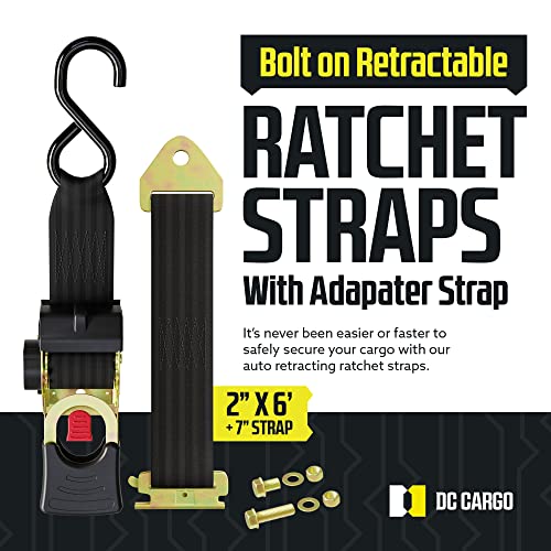 Dc Cargo Bolt-On E-Track Auto Retractable Ratchet Straps - (2 Pack) 2 Inch X 6 Ft - Retractable Ratchet Tie Down Straps For Boats, Jet Skis, Motorcycles, Atvs - 4,000 Lbs Break Strength #TOP1