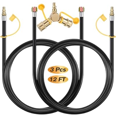Dunkive 2 Pcs 12 FT Propane Quick Connect Hoses with1/4'' RV Propane Quick Connect 2 Way Y Splitter Adapter for RV to Gas Grill, Two Appliances for Camping, Trailer, Heater, Grill, Stove
