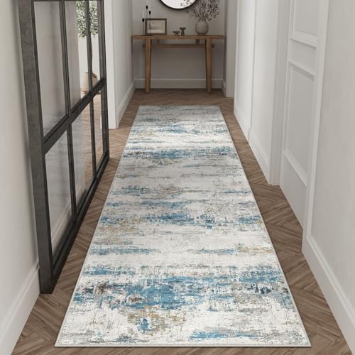 PureCozy 2x8 Runner Rug Hallway Kitchen Washable Abstract Neutral Modern