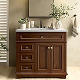 Alphabath 36 Inch Bathroom Vanity with Sink, Solid Wood Bathroom Cabinet with Nano Clean Integrated Sink, Soft Closing 2 Doors & 2 Drawers, Easy Assembly, Cherry Brown