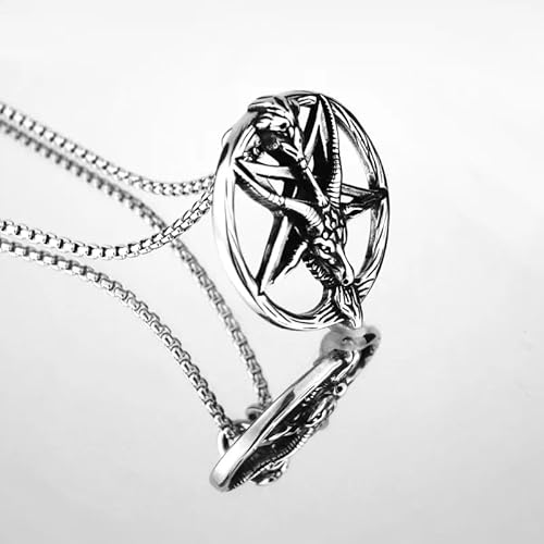 Colar Masculino Corrente Aço Inox + Pingente Pentagrama Cordão 60cm Bode Baphomet Estrela 5 Pontas