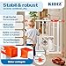KIDIZ Absperrgitter zum Klemmen mit Katzenklappe, Türschutzgitter, Autoclose Kinder Treppengitter ohne Bohren | 90° Stopp Schutz, schwenkbar, Treppenschutzgitter, Weiß/Orange, Breite: 74-80 cm