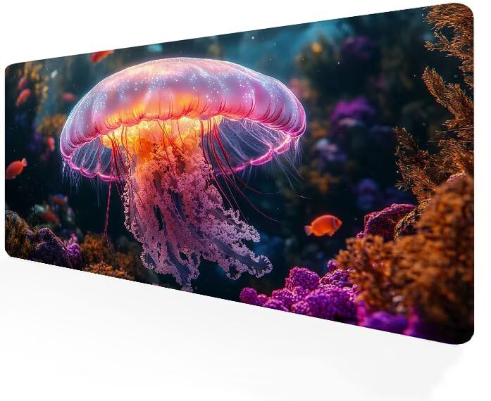 Tapis de souris gamer 900x400mm XXL méduse violette avec bords cousus G1-580