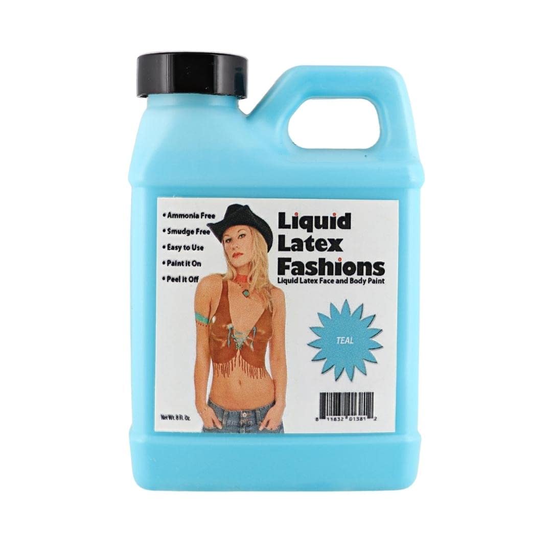 Teal 8 Oz - Liquid Latex Face and Body Paint, Ammonia Free No Odor, Beautiful Arts and Crafts, Nail Protector, Butterfly Designs, Squidward Cosplay