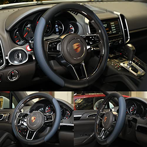 Steering Wheel Cover, Microfiber Leather Splicing with Classic Embossing,Contrasting Colors Anti-Slip Breathable Auto Car Steering Wheel Cover Fit 15 Inch Car Wheel Protector (Black&Blue) by VARGTR - Image 3