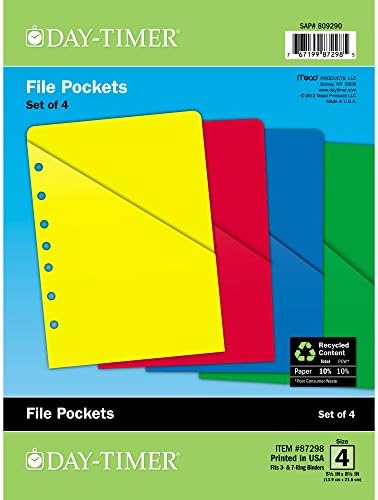 Day-Timer ColorLife Loose-Leaf Slash Pockets, Desk Size, 5.5 x 8.5 Inches, Assorted Colors, 4 Pack (87298)