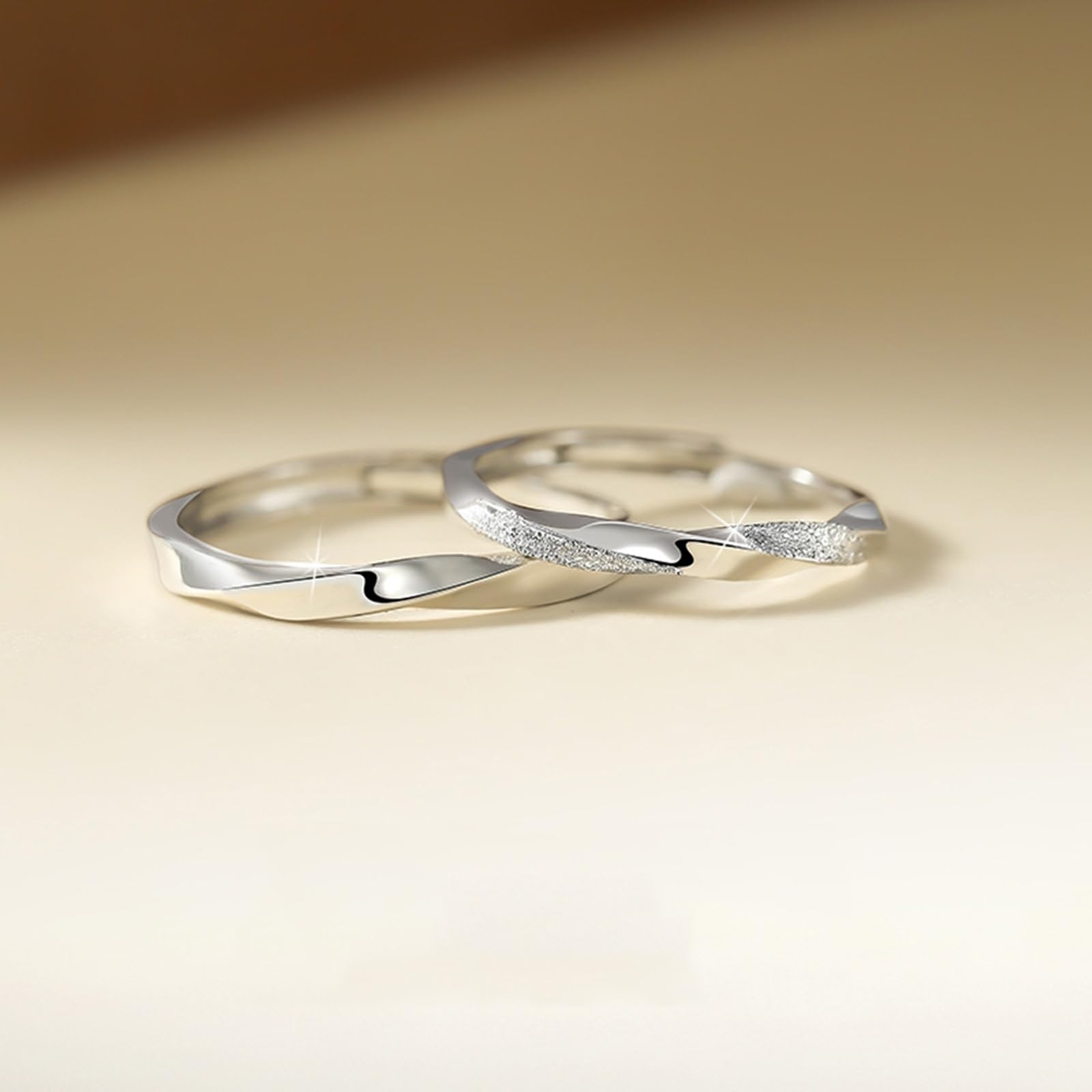 Anello Coppia Fidanzati, Anelli Coppia Personalizzabili Regolabile Argento 925 Anello Ritorto con Zirconi