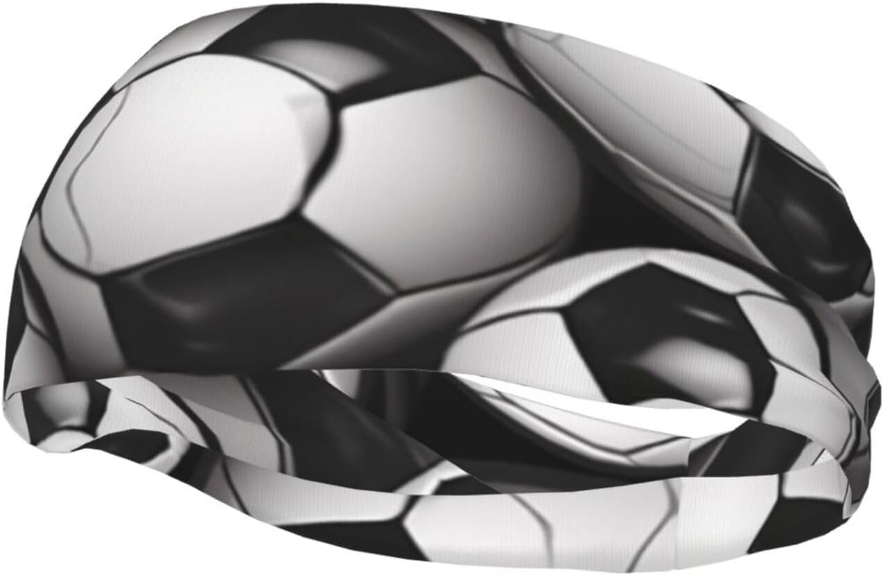 Black and White Soccer Ball Pattern Sports Sweatband Head Bands for Women Men, Lightweight Breathable Non Slip Workout Headbands Hairband for Fitness Running Cycling Hiking Yoga