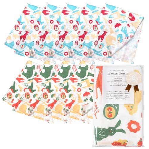 ブルーム フェイスタオル プチギフト 10枚セット ガーゼタッチ リボンシール付き お配りギフト 日本製 泉州タオル 個包装 (アニマル)